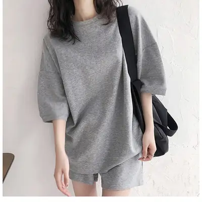 Women's 2025 Grey Casual Shorts Set with Cap