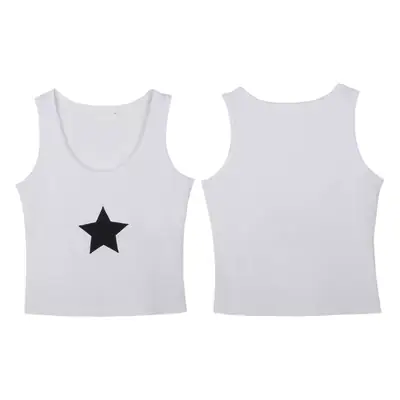 Women Sleeveless Star Printed V-Neck Vest White 2022
