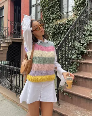 Rainbow Knit Pullover Crewneck Women European American