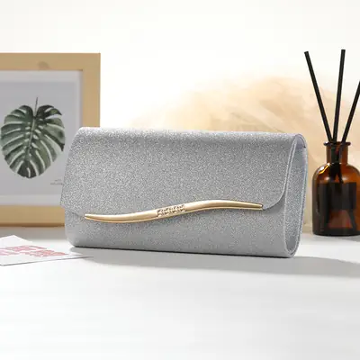 Silver Metal Edged Evening Clutch Bag with Magnetic Clasp