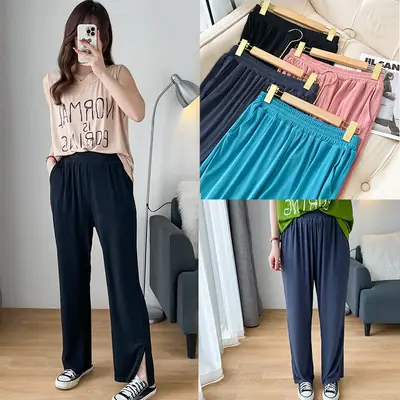 Women's Side Split Pants Summer Cool Ice Silk Large