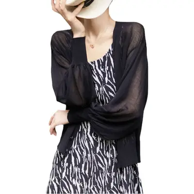 Women's Green Knitted V-Neck Cardigan Sun Protection Jacket