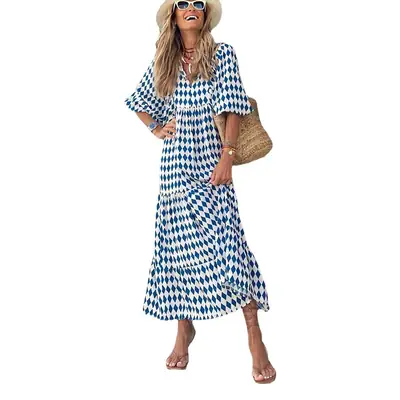 Women Digital Printed Long Dress Purple 2023 Summer