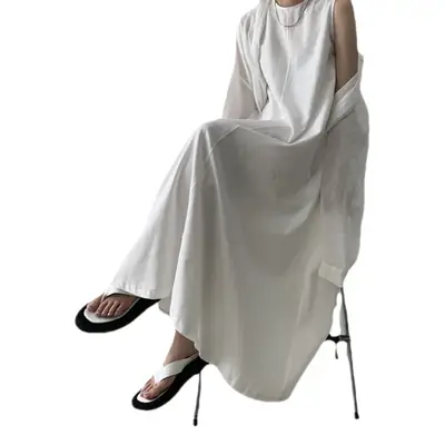 Korean Chic Sleeveless Dress Pumpkin Color Long Cotton Linen