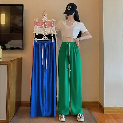Women Wide Leg Pants Ice Silk Draped 2022 Summer