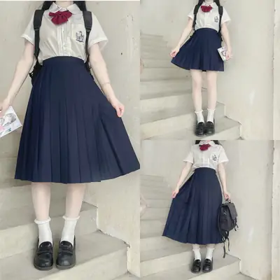 Black Pleated Skirt Uniform Bad Long Skirt