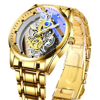 Double-sided transparent hollow automatic watch men's watch men's waterproof luminous quartz watch tremolo new cross-border