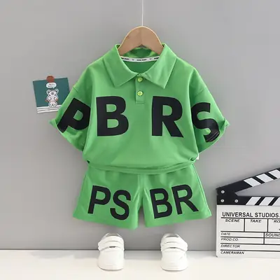 Blue Korean Style Boys T-Shirt Set Short Sleeve Two Piece