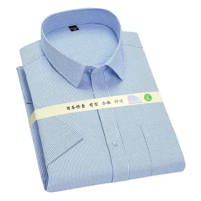 Men's Blue Striped Short Sleeve Shirt Spring Summer Slim Fit