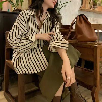 Women's Long Sleeve Striped Shirt All Season Elegant