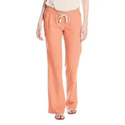 Women's Black Cotton Linen Wide Leg Pants with White Tie