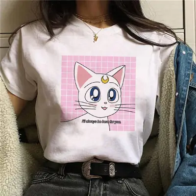 Women Sailor Moon Printed T-Shirt White Short Sleeve