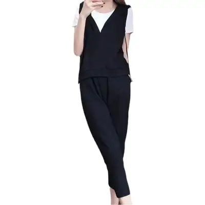 Women's 3-Piece Black Vest & Cropped Pants Set