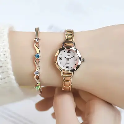 New Style Fashionable Women's Watch Female Student Compact Round Steel Band Trendy Temperament Electronic Quartz Watch Wholesale