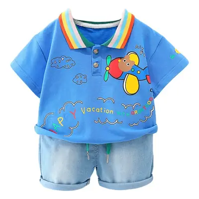 Foreign trade boys rainbow T-shirt shorts set