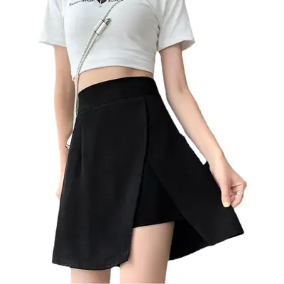 Black Fat Pleated A-Line Skirt Large Women
