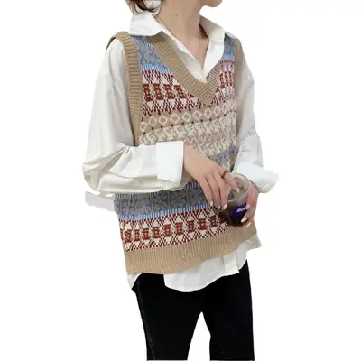 Korean Style V-Neck Knitted V-Neck Vest Women