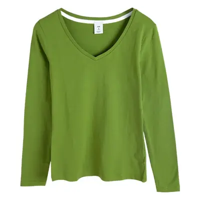 Women V-neck Korean Slim Long Sleeve White Top
