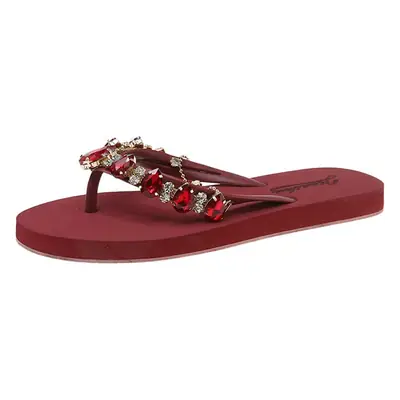 2024 New Summer Fashion Shiny Rhinestone Chain Flip-Flops for Women to Wear on the Beach and Seaside Flats Sandals