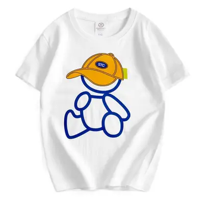 Kids White Cartoon Robot T-Shirt Medium