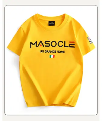 Children's T-Shirt Yellow Mascle Print Round Neck Short Sleeve