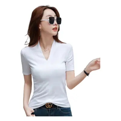 White V-Neck Slim Fit T-Shirt for Women