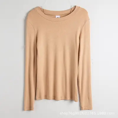 Women Long Sleeve T-Shirt Beige Casual Spring Summer