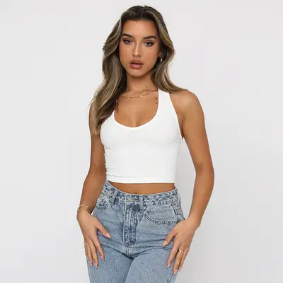 Women's White Backless V-Neck Top Summer 2025