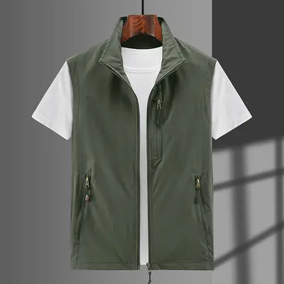 Men Navy Blue Waistcoat Vest with Zip Front