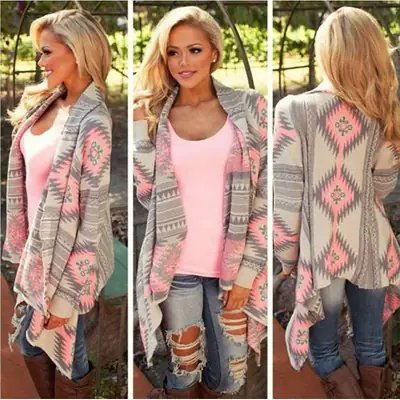 Irregular Printed Knitted Cardigan for Women