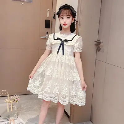 White Lace Princess Dress for Girls Summer