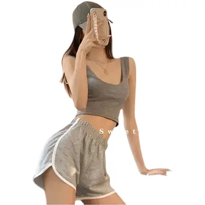 Women High Waist Running Shorts Grey 2022