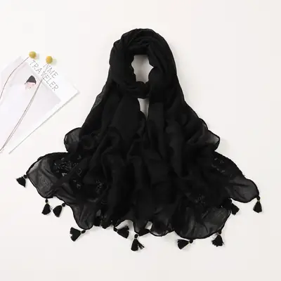 Red Lace Tassel Scarf for Women Travel Decor
