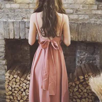 Pink Backless Slip Dress for Women Summer Wear