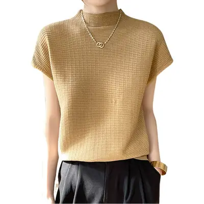 Black Knitted Women's T-Shirt Large Spring Autumn 2022