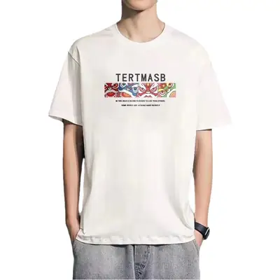 Men's Printed T-Shirt Brown Loose Letter Design
