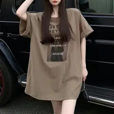 Women 2023 Summer Letter Print T-Shirt White Loose Fit