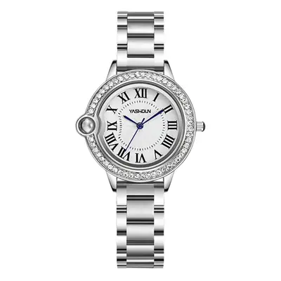 Women's Diamond Encrusted Steel Watch with Blue Dial