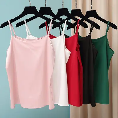 Black Silk V-Neck Inner Top with Red Skirt