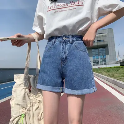 Women Denim Shorts Black Summer Loose Slimming Casual
