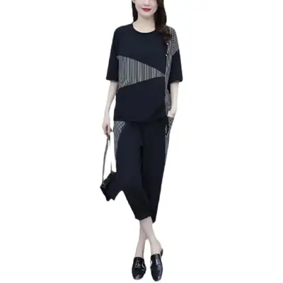 Black Striped Chubby Women Suit Large