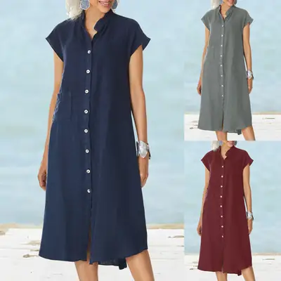 Women's Maroon Cotton Linen Cardigan with Small Collar Pockets