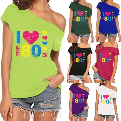 Pink I Love the 80's Slant Collar T-Shirt