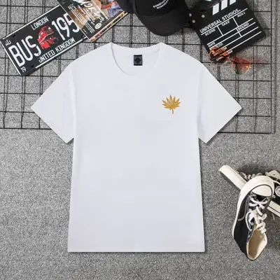 2023 Black Embroidered Men's T-Shirt with Maple Leaf Design