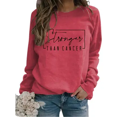 Women Sweatshirt Stronger Than Cancer Print Pink Large