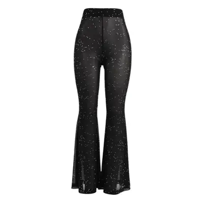 Hot Silver Mesh Croc Flare Trousers Women
