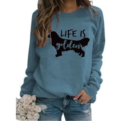 Life Is Golden Crewneck Sweatshirt Blue Long Sleeve