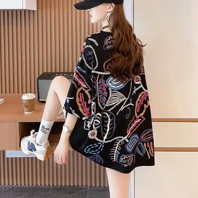 Women Printed Cotton T-Shirt Orange 2025 Summer