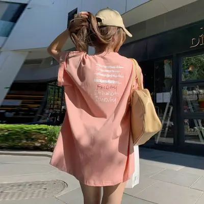 Women Loose Fit Pink Smiley T-Shirt Summer 2025