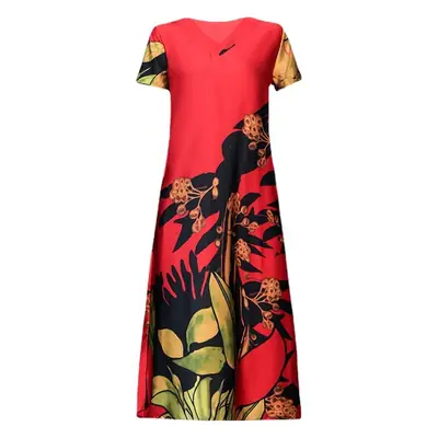 2025 Cotton Silk Floral Mid-Length Dress Plus Size